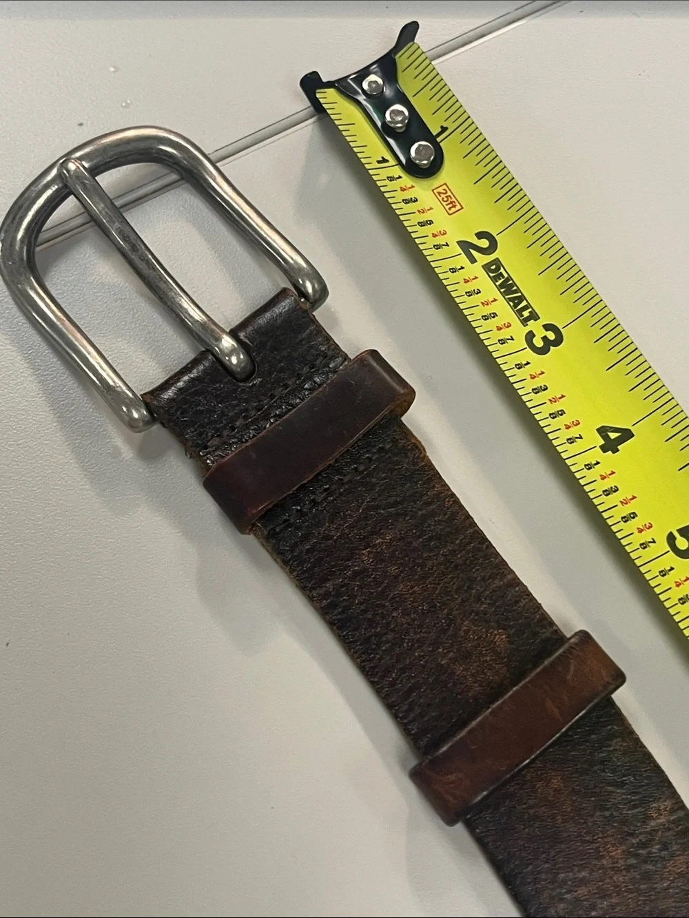 Source Unknown Distressed Brown Leather Belt with Silver Buckle